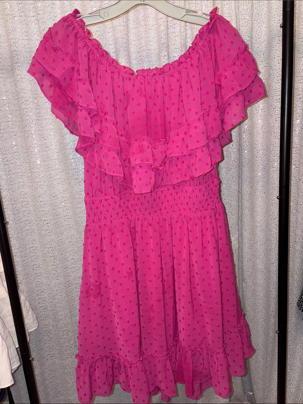 Bluivy Hot Pink Off-Shoulder Ruffle Dress